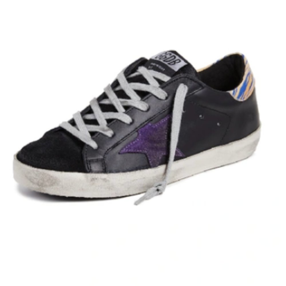 Golden Goose Women's Superstar Sneakers Black/Purple/Zebra Sz 8